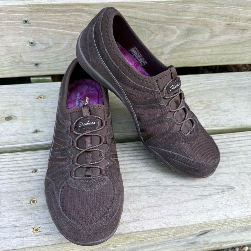 Skechers Suede Slip On Loafer Relaxed Fit Brown Chocolate Memory Foam Size 9.5